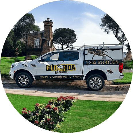 Florida Bug Control truck parked outside a home