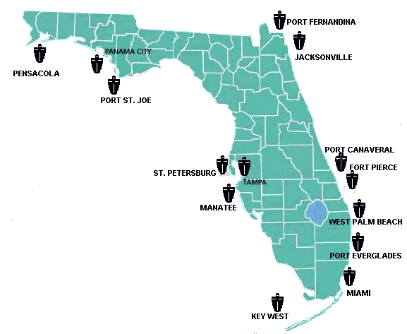 Map Of Florida Airports And Ports Seaport 