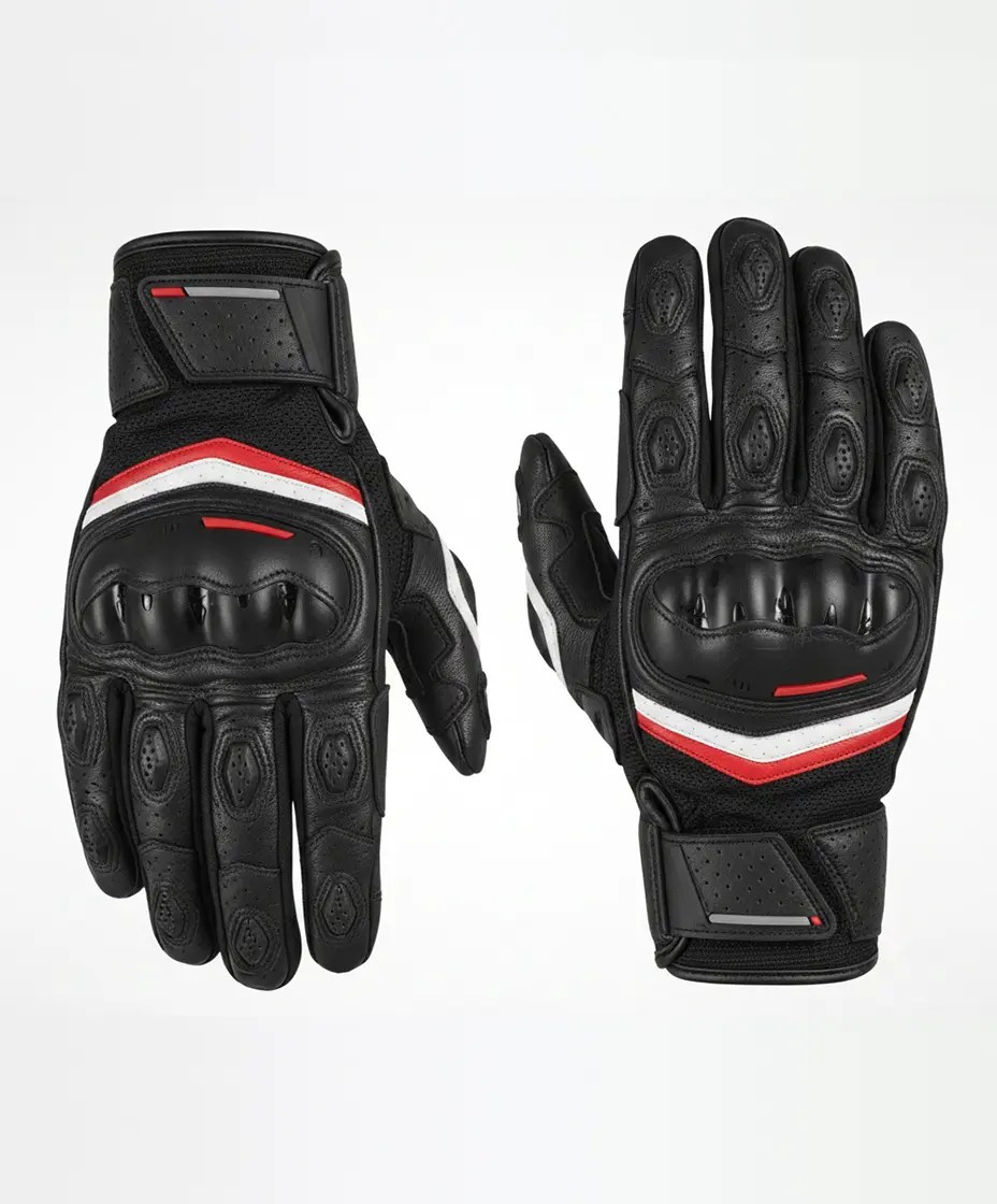 Black racing gloves with red accents