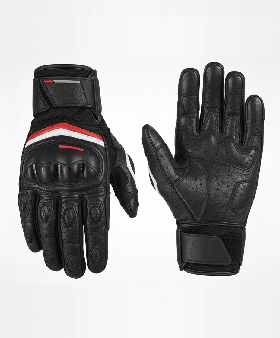 Black racing gloves with red accents