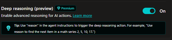 Deep reasoning preview switch set to On, with a Premium label.