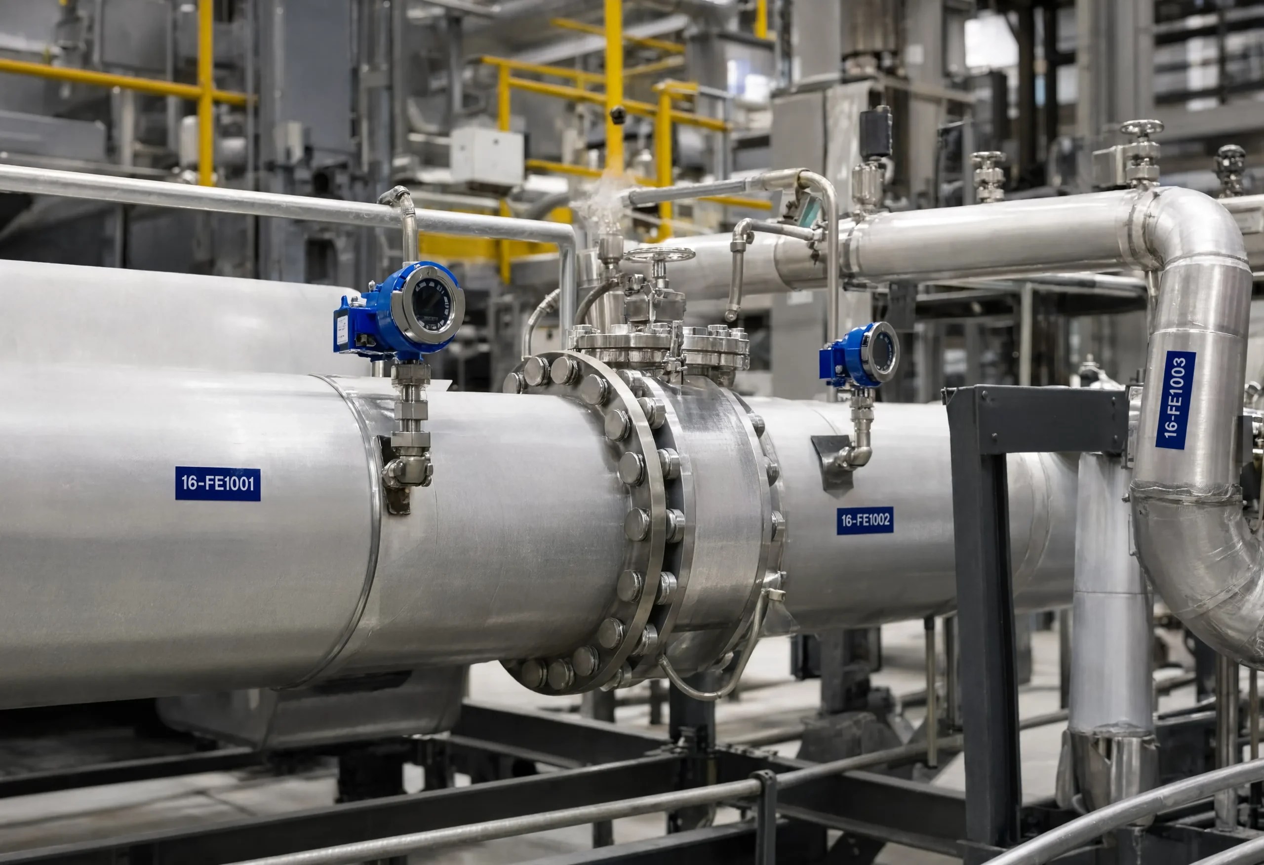 Steam line application where pressure and temperature affect flow measurement accuracy