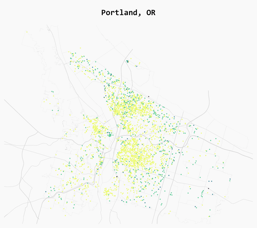 Airbnb Locations Portland Oregon Map How Airbnb Visitors Rate Location in Major US Cities FlowingData