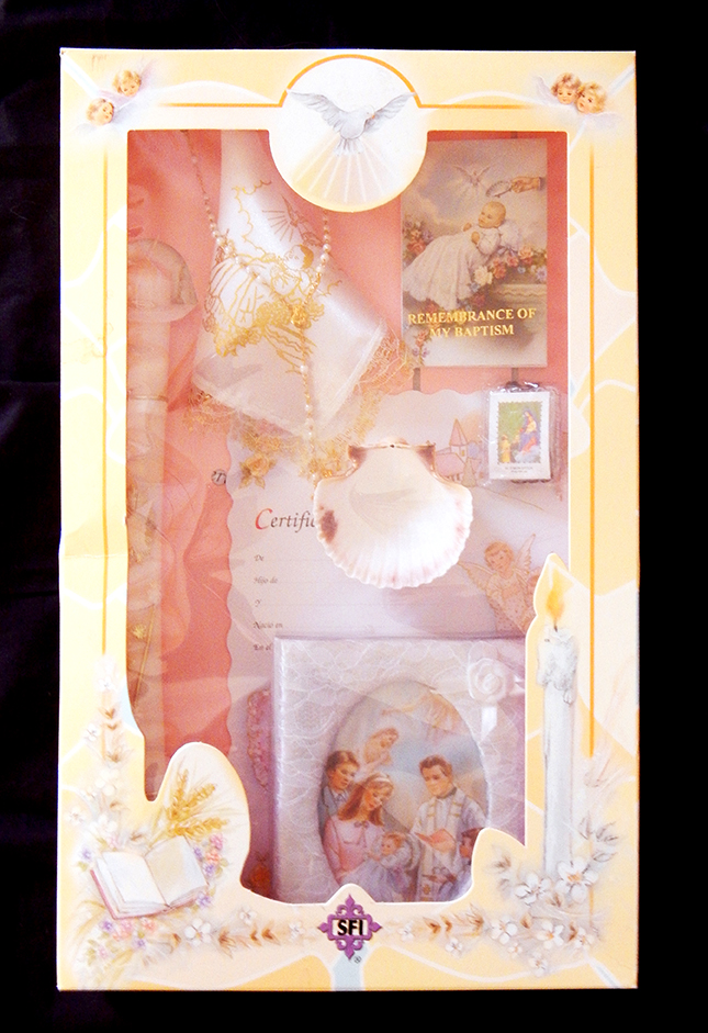 Ritual objects for the Baptism Sacrament-Global-Roman Catholic-Paper/shell/booklets/rosary/cloth-Box-16" x 10"