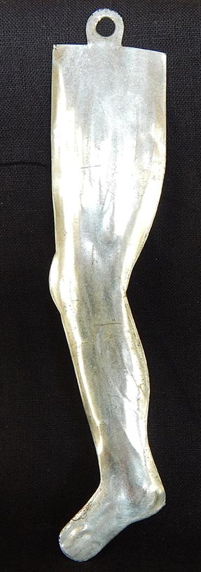 Affixed to saint-Requests right leg cure/Gives thanks for right leg cure-Mexico/USA-Roman Catholic/Latino-Tin-5 1/4" long