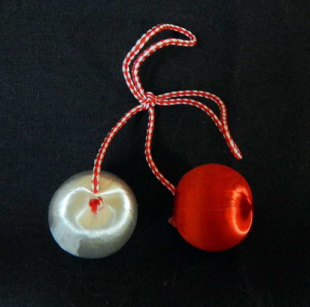 Hung on trees the first day of Spring-Bulgaria-Bulgarian-Red/white thread and string-Each ball 3/4"