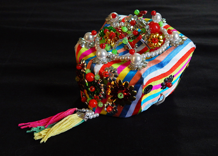 One year birthday celebration costume-Korea-Korean-Satin, beads pearls and tassels-2 1/2" x 3 1/2"