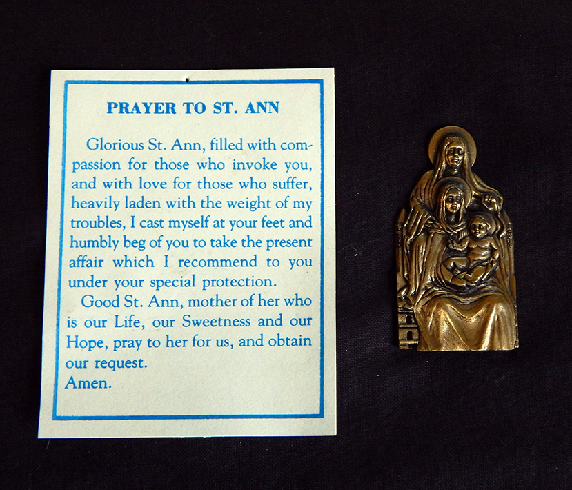 Protection against ill health and evil-Quebec, Canada-Roman Catholic-Metal/Paper-2 1/2" x 1 1/4"