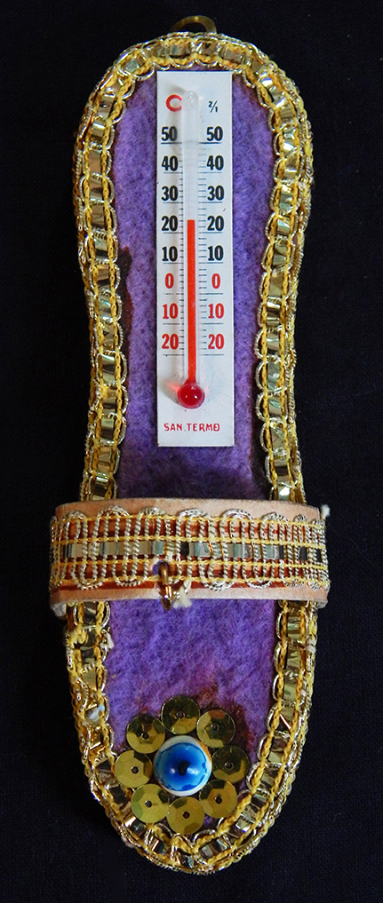 Protection from evil eye-Armenia-Armenian-Gold sequins/Thread/Felt/Thermometer/Evil eye-6" long