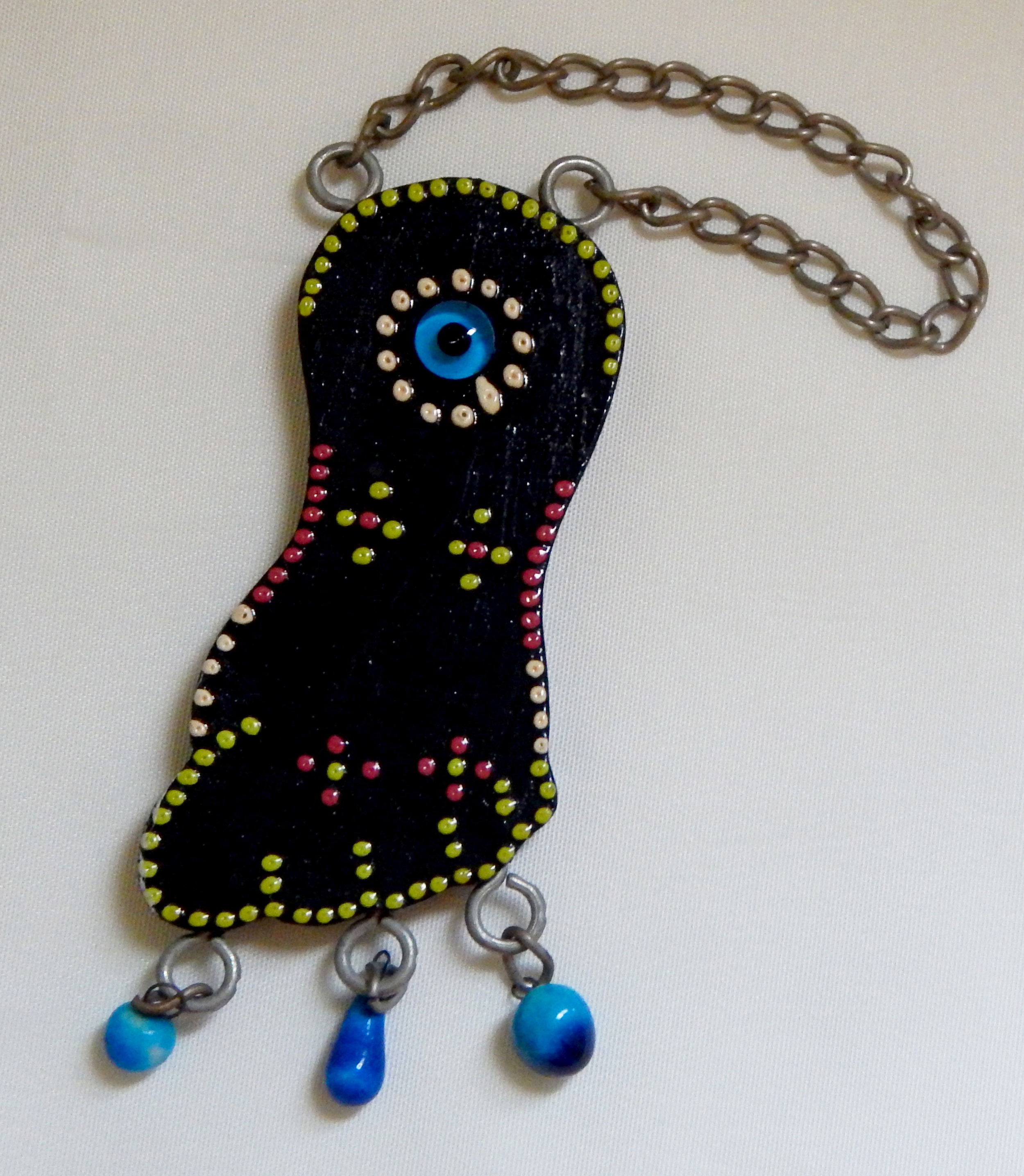 To hang on wall for protection from evil eye-Armenia, Middle East-Middle Eastern-Wood/beads/metal/evil eye-9" long