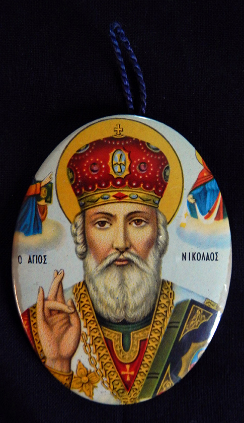 Hangs on wall for protection/blessings-Greece-Greek Orthodox-Metal/Printed image-3" x 2'