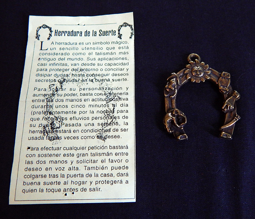 Good luck-Mexico-Mexican-Metal with written explanation in Spanish-2" x 1 1/2"