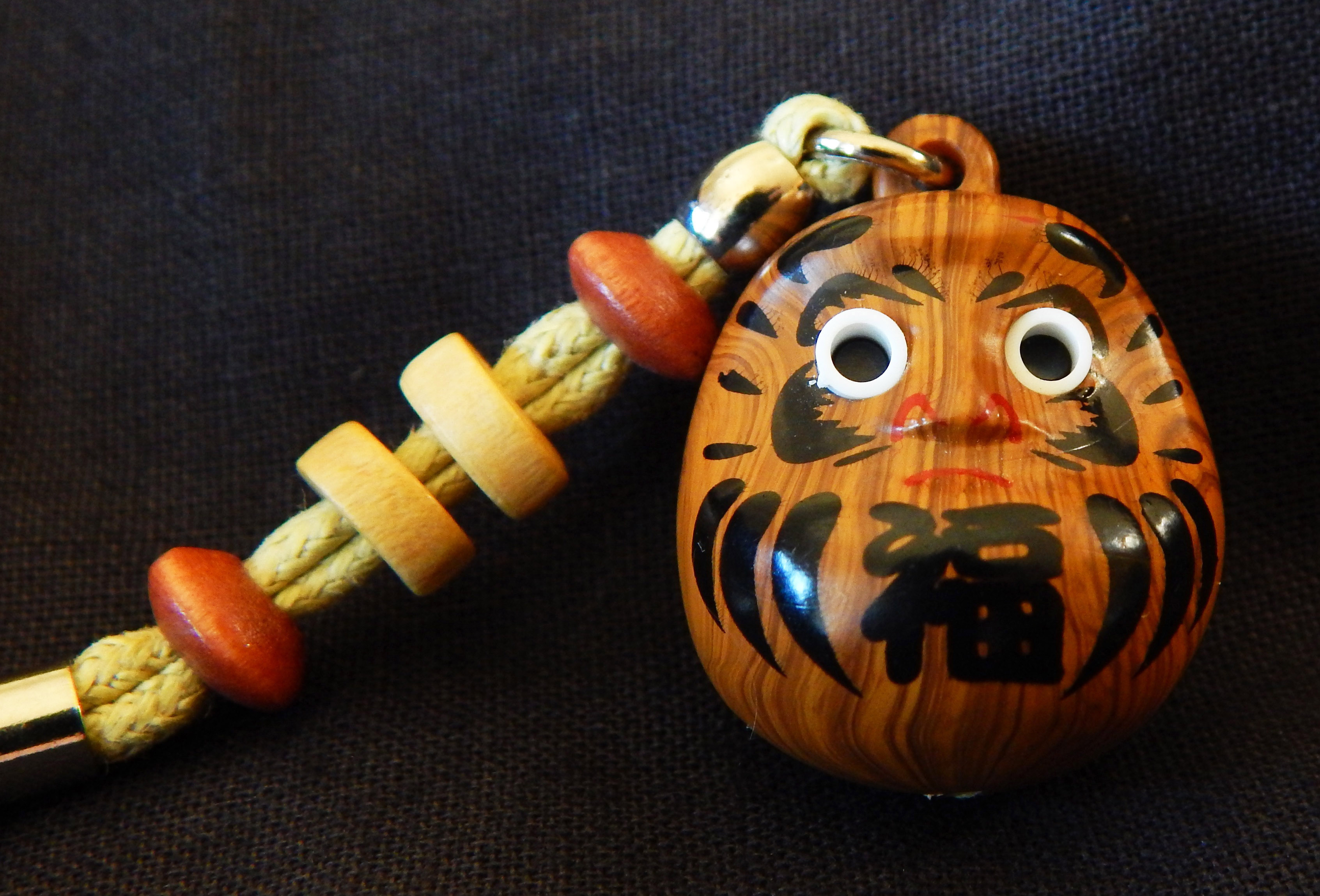 Reminder to get up after being knocked down-Japan-Zen Buddhism-Wood with beads and elastic-4 3/4" long