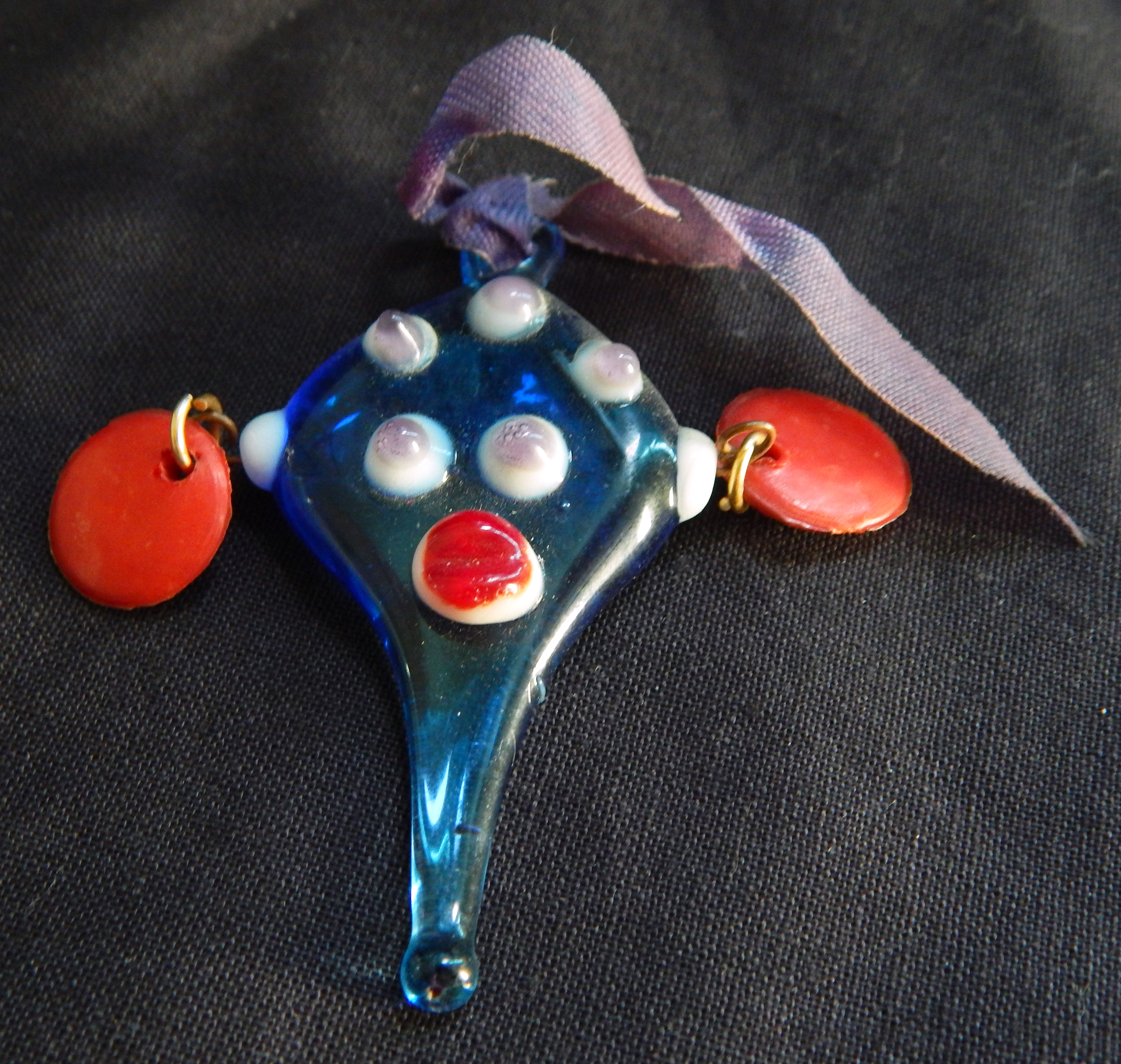 Protection from evil eye-Armenia-Armenian-Blue glass with red plastic circles-2 1/2" x 2"