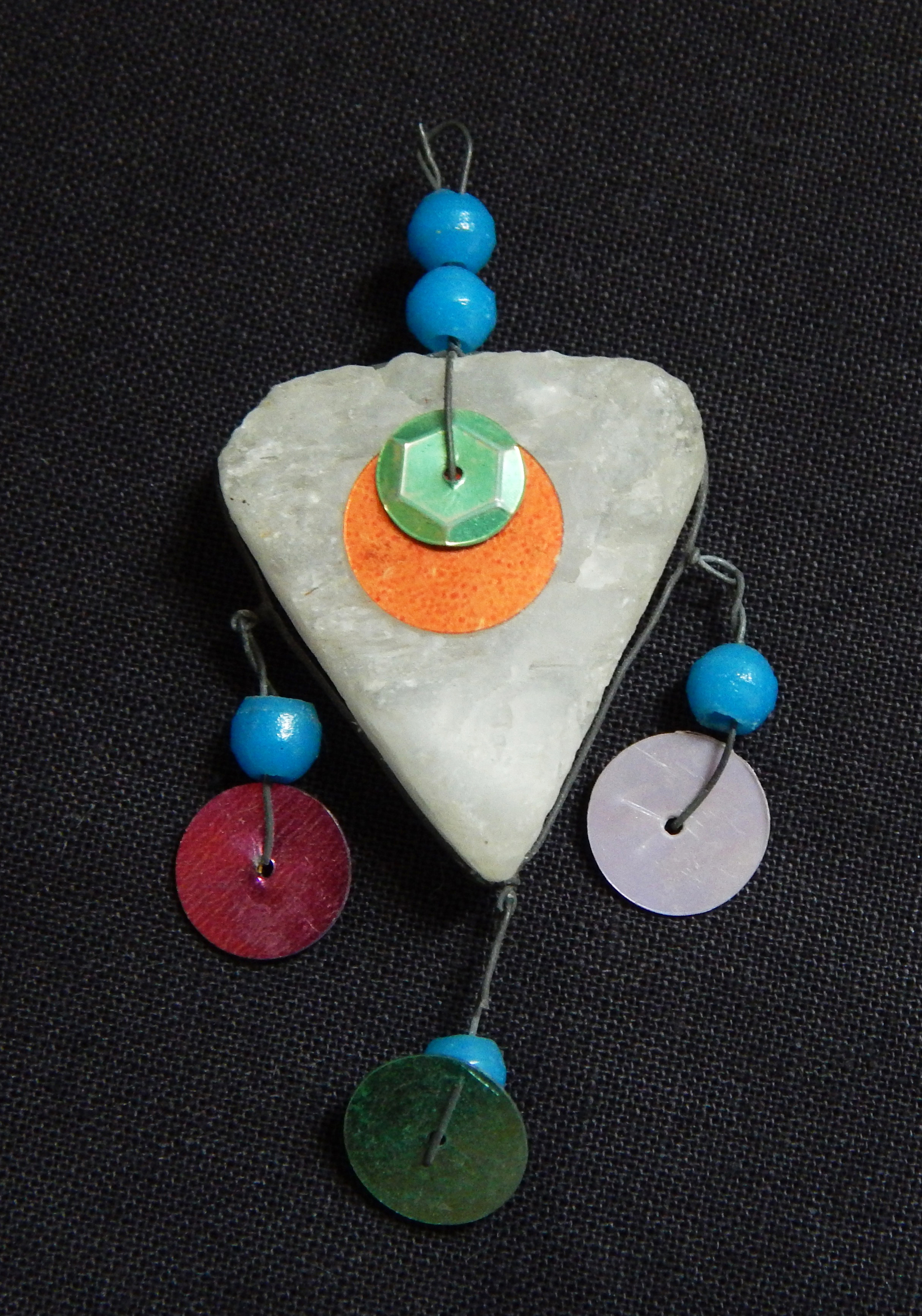 Protection from Evil Eye-Lebanon? Syria?-Middle Eastern-Blue beads/Heart-shaped crystal/Sequins-2 1/2" x 1 1/2"