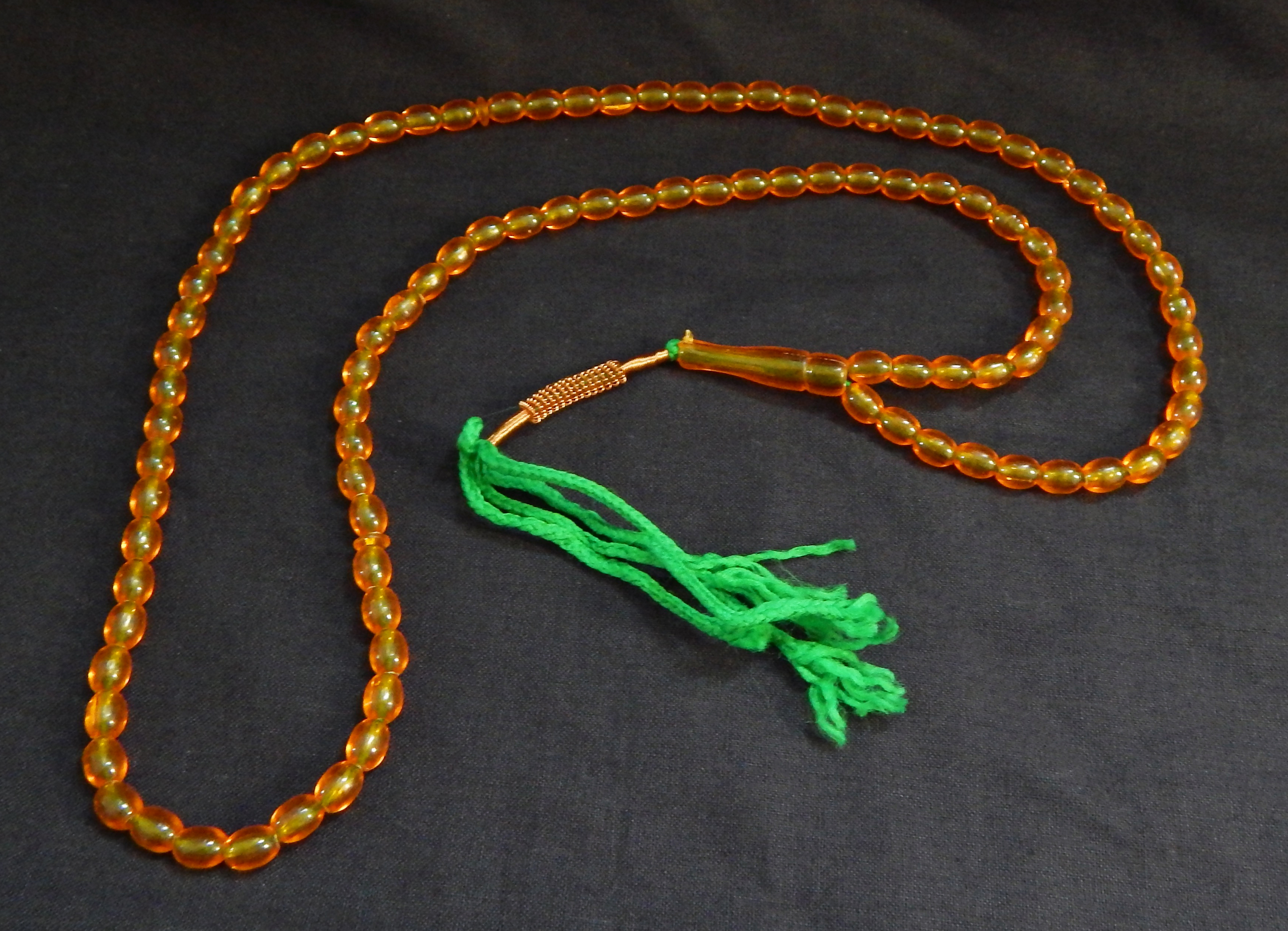 Prayer counter-Iran-Islam-99 glass beads on green string-23" long
