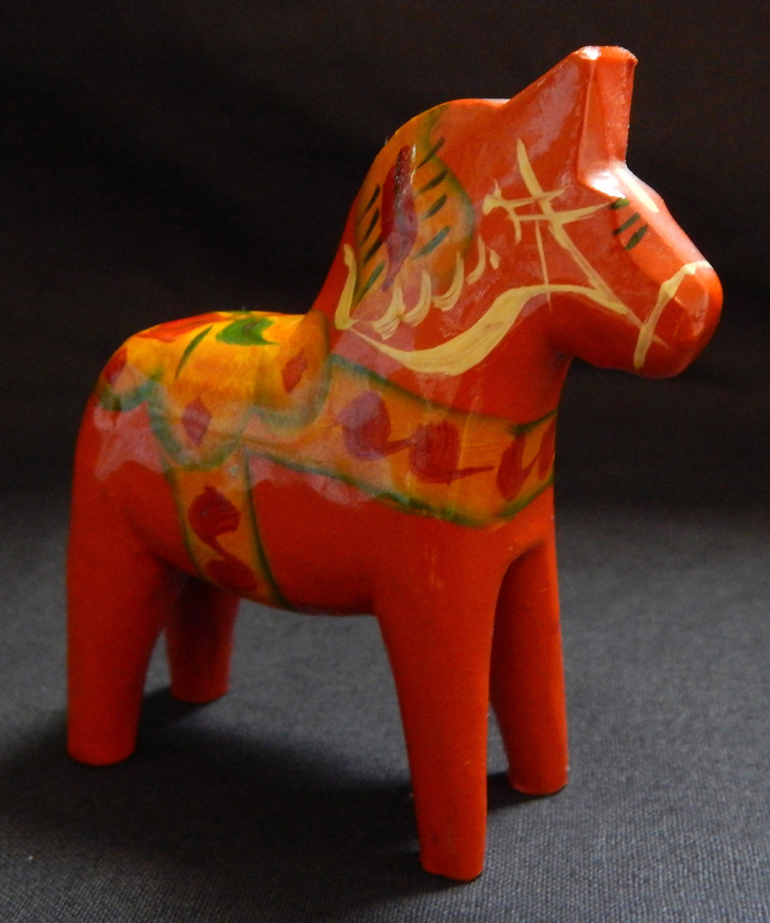 Good luck/National Symbol-Sweden-Swedish folk tradition-Wood/Red enamel/Painted designs-3" x 2 1/2"