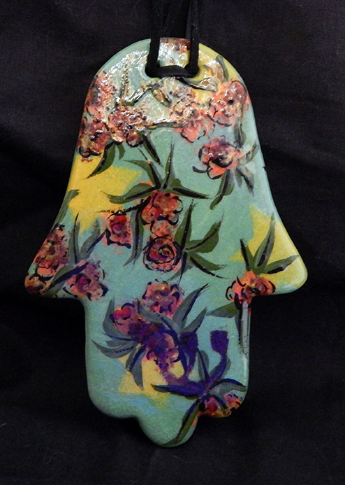 Amulet, contemporary Hamsa with floral design