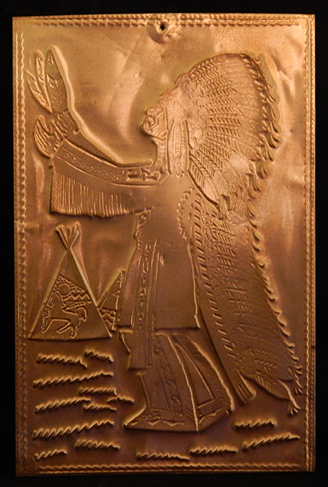 Depiction of Native American Chief with feathered headdress