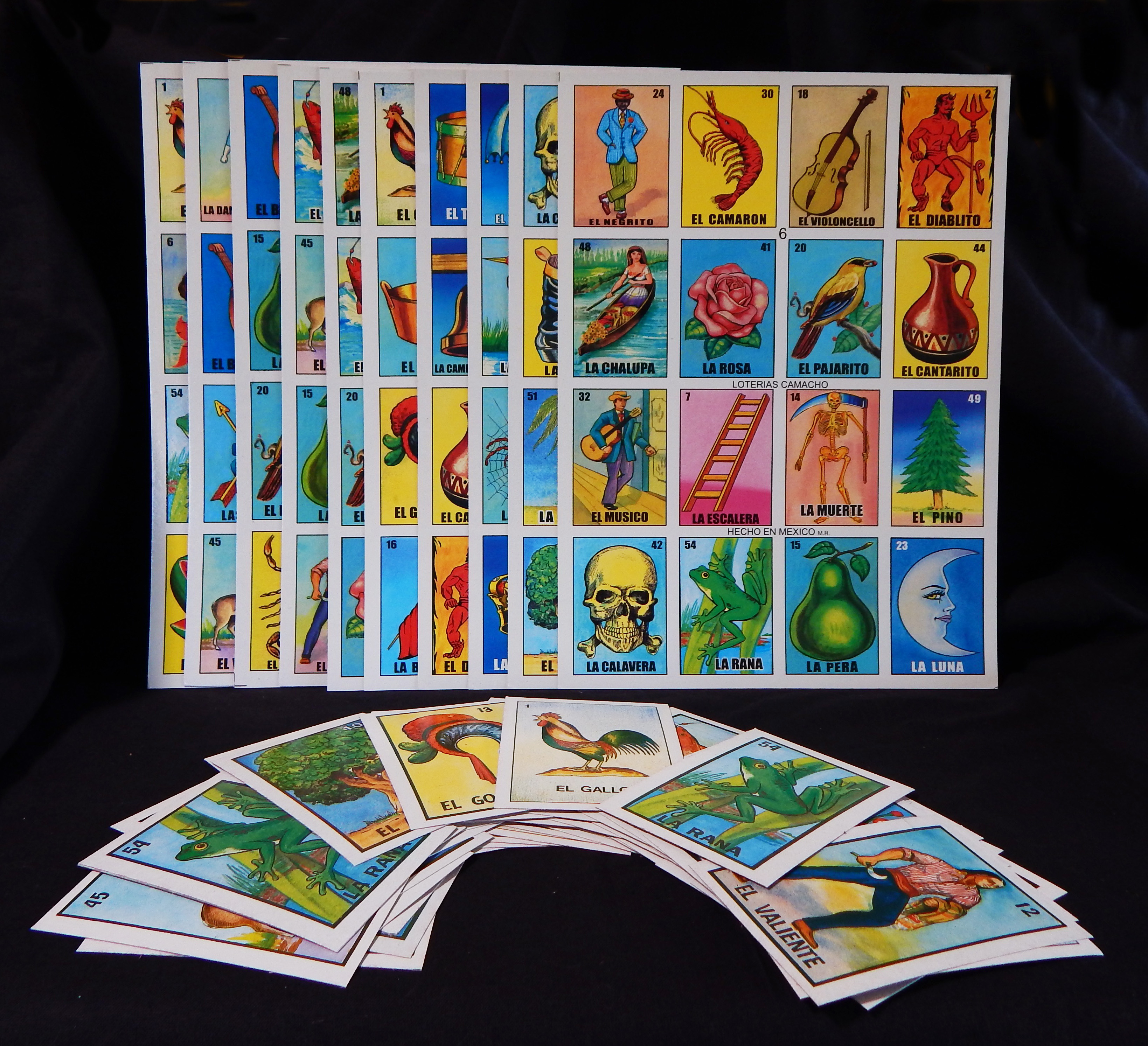 La Lotería boards/cards (images identified in Spanish)