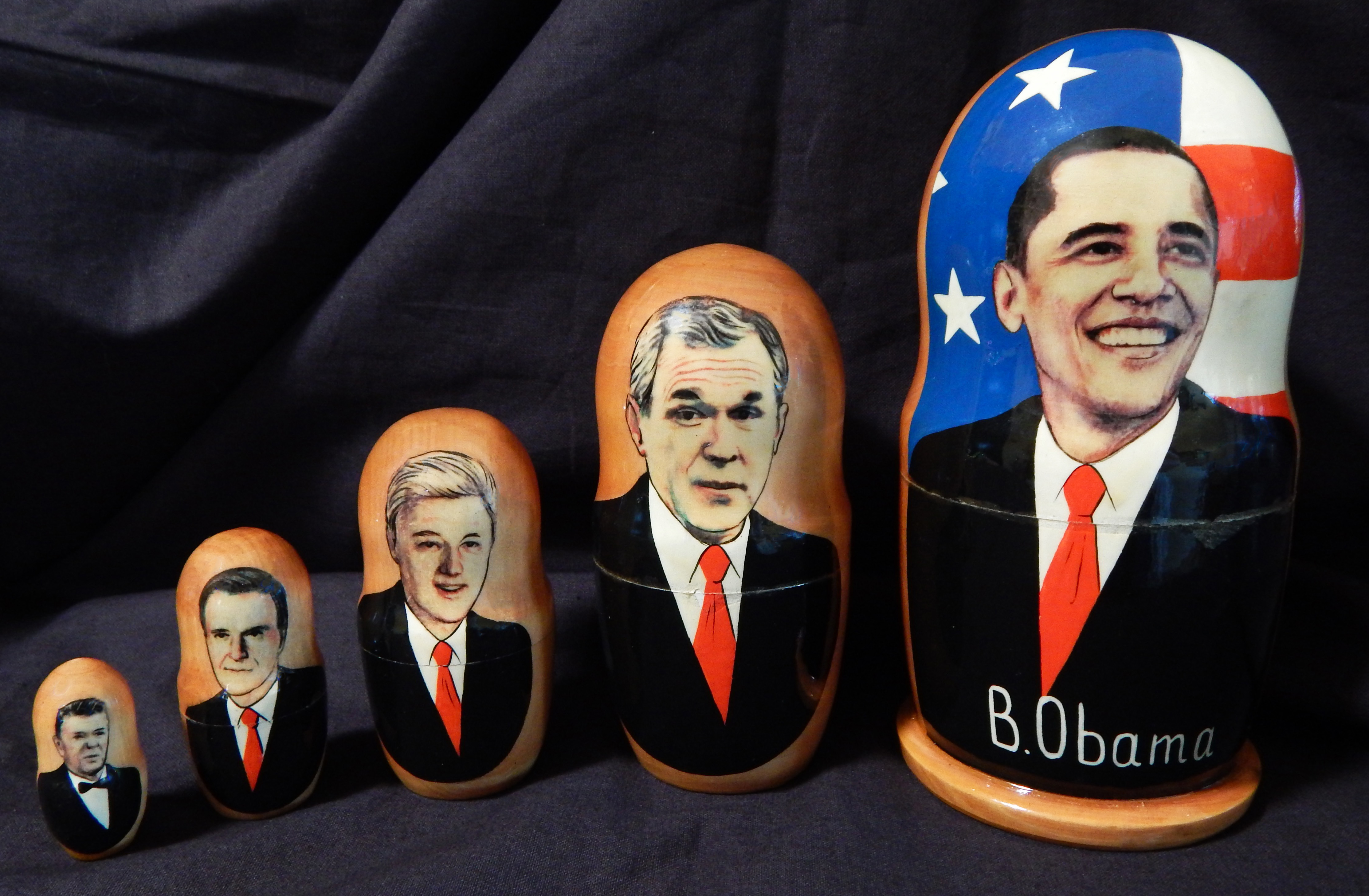 Nesting dolls with images of former U.S. presidents