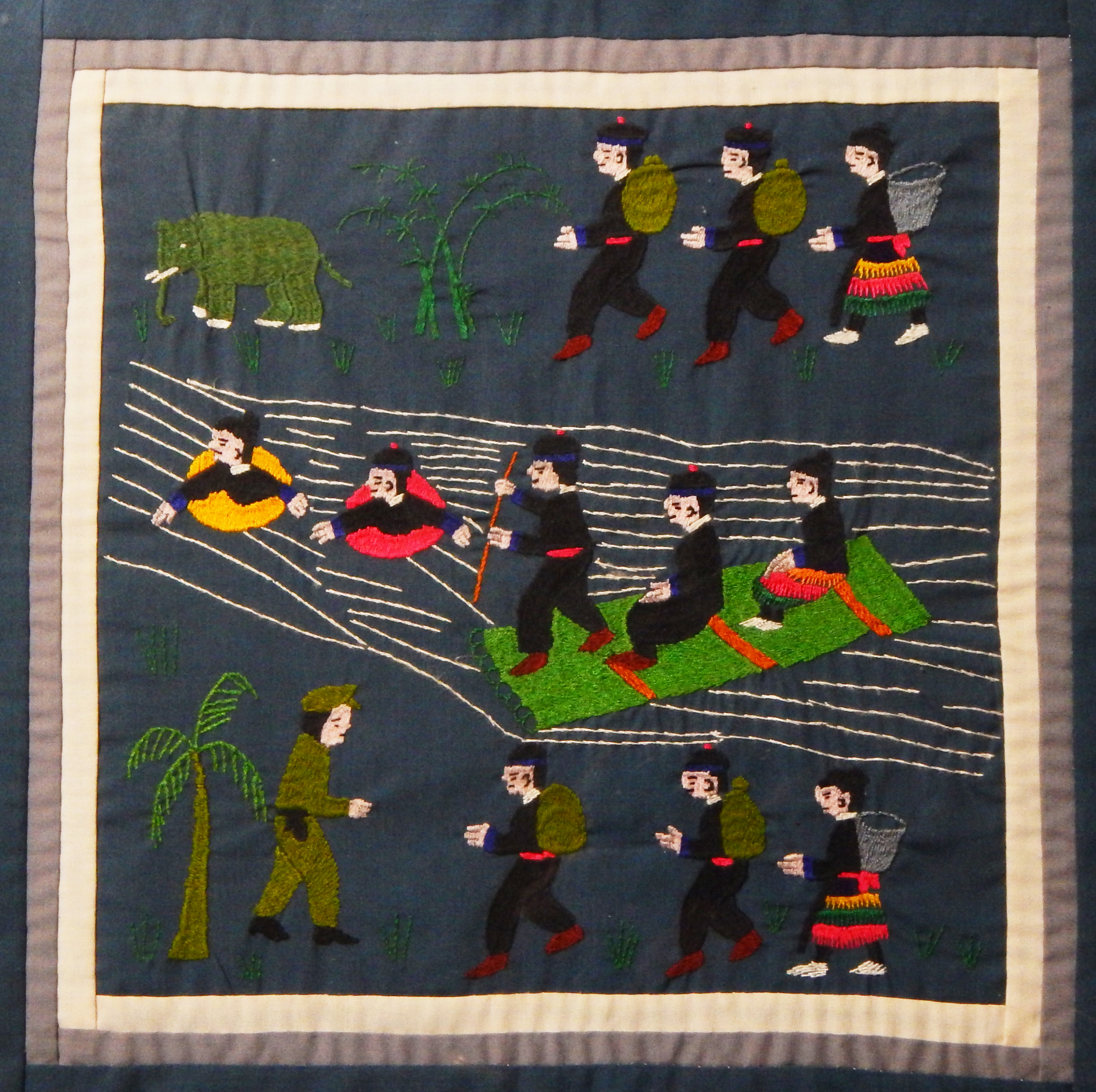 Decorative-Vietnam/USA-Hmong-Fabric/thread (embroidery)-12 1/2" x 12 1/2"