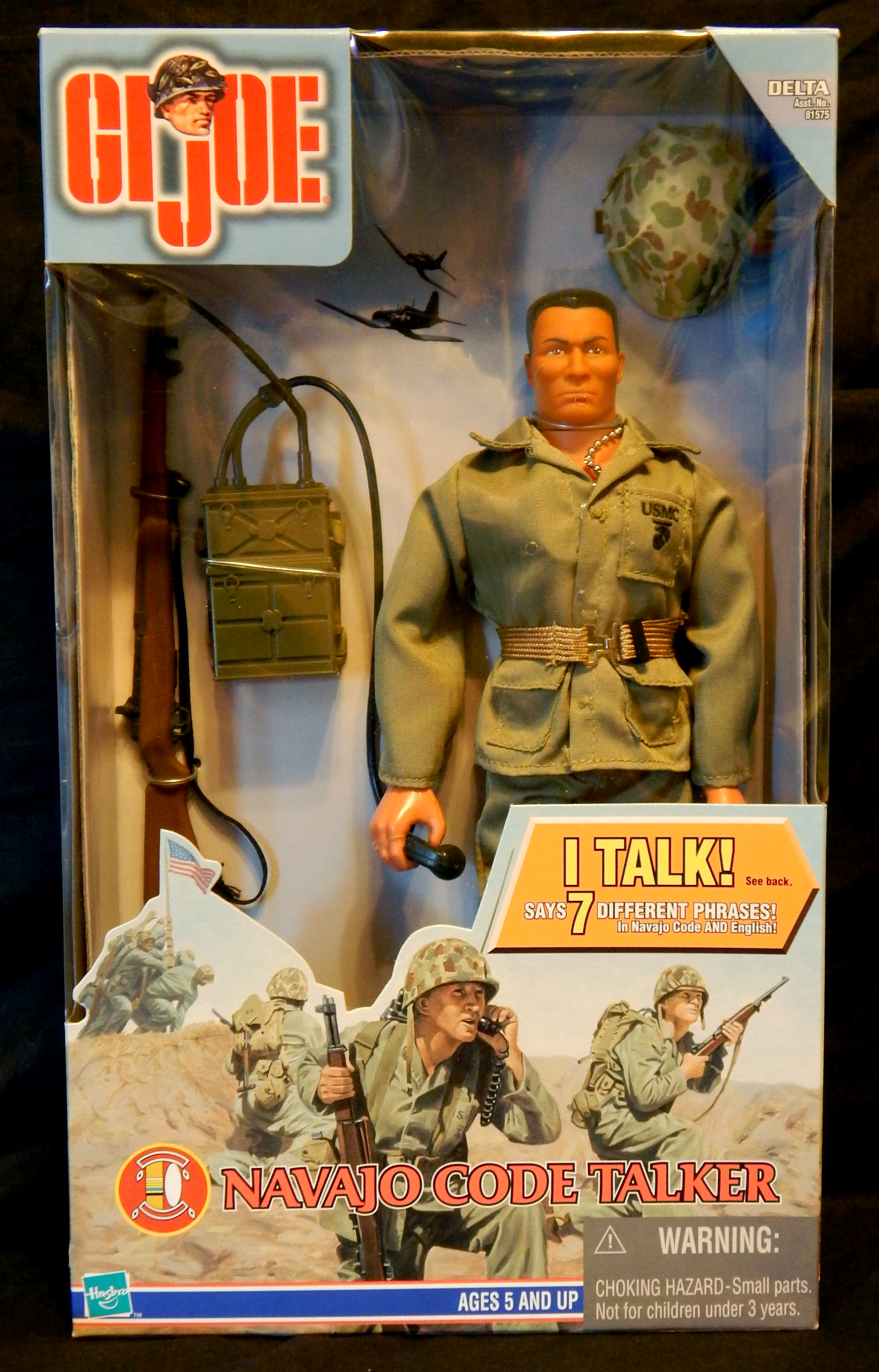 GI Joe, Navajo Code Talker version with recording of 7 Navajo terms and translations used during WWII in the Pacific.