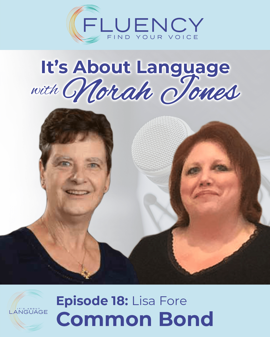 Portrait photos of Norah Jones, podcast host, and Lisa Fore, guest.