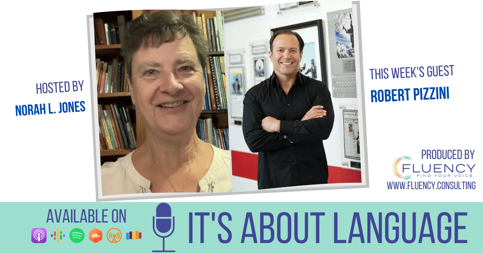 side-by-side pictures of host Norah L. Jones and guest Robert Pizzini