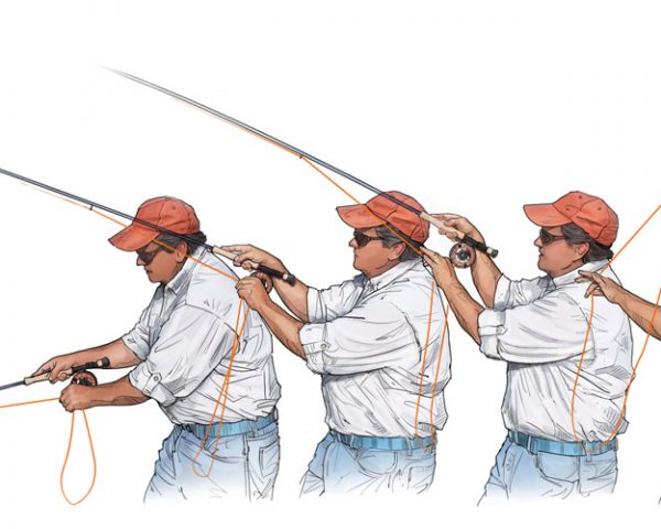 fly fishing illustration depicting the overhead pick-up