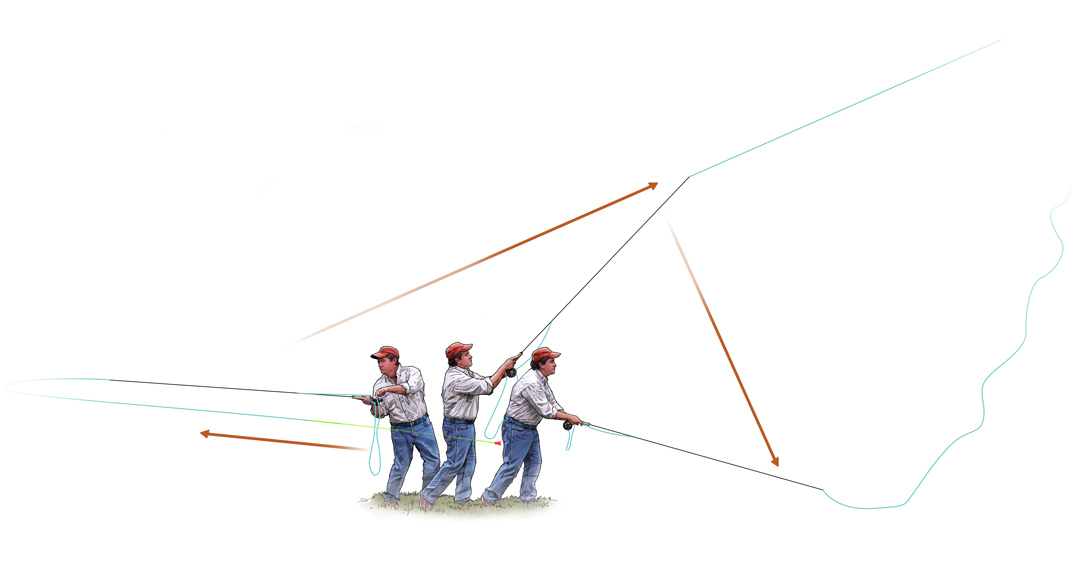 Fly fishing illustration demonstrating the parachute cast