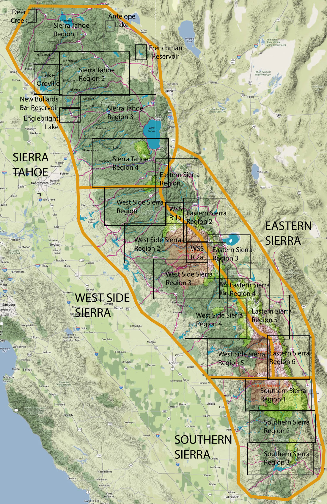 Where Are The Sierra Mountains Map National Geographic Sierra Nevada Sierramap1a 
