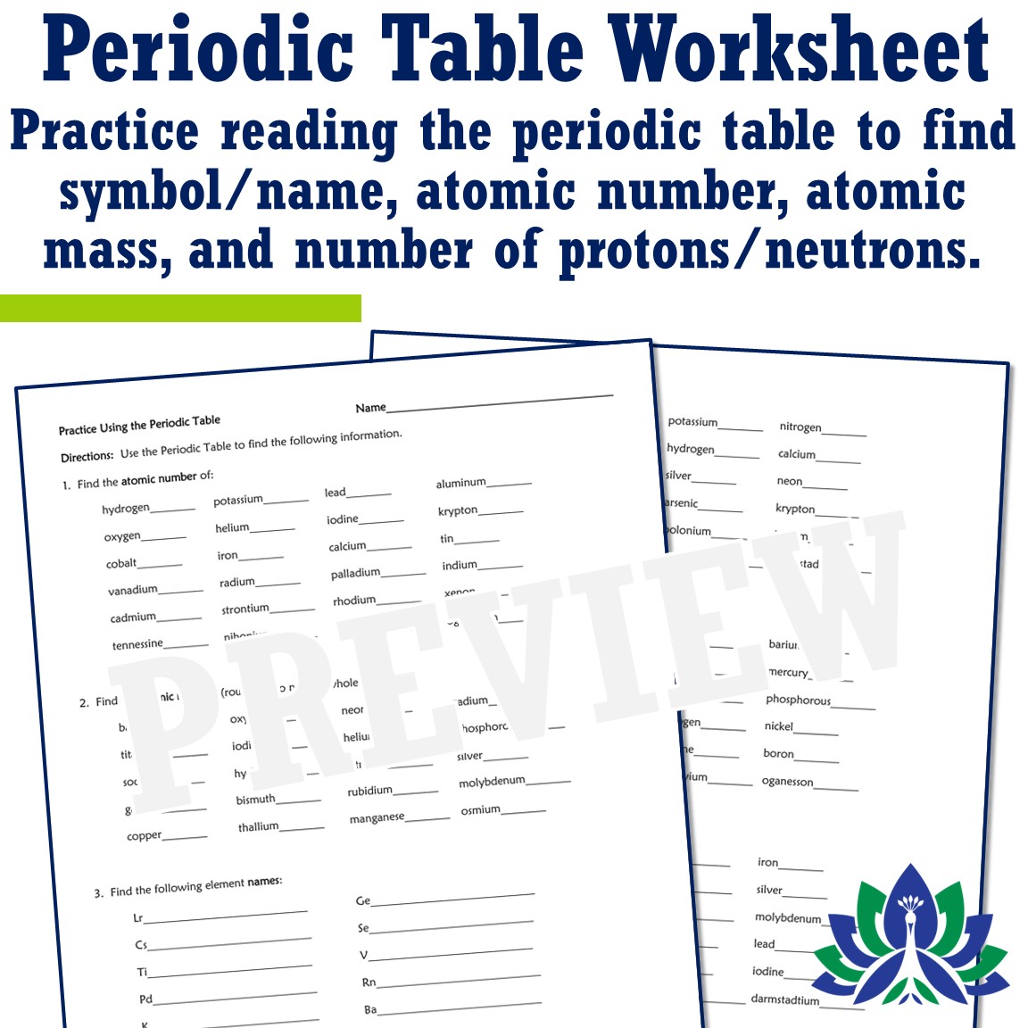 Elements of the periodic table worksheet