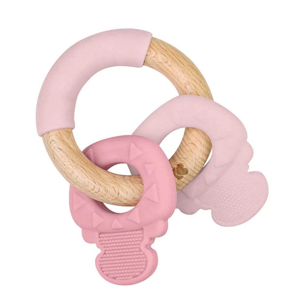 Kikka Boo Μασητικό Σιλικόνης και Ξύλο Keys Pink