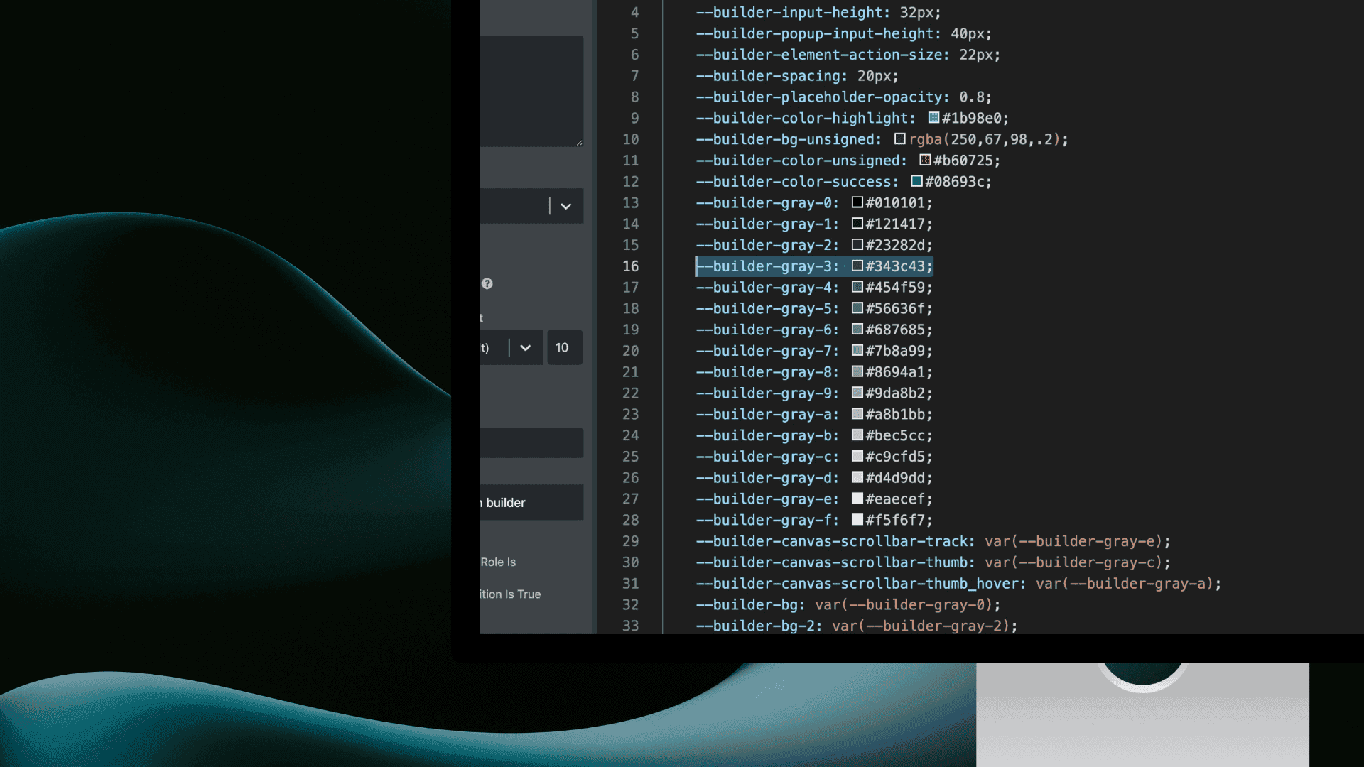 screenshot of the CSS code editor.