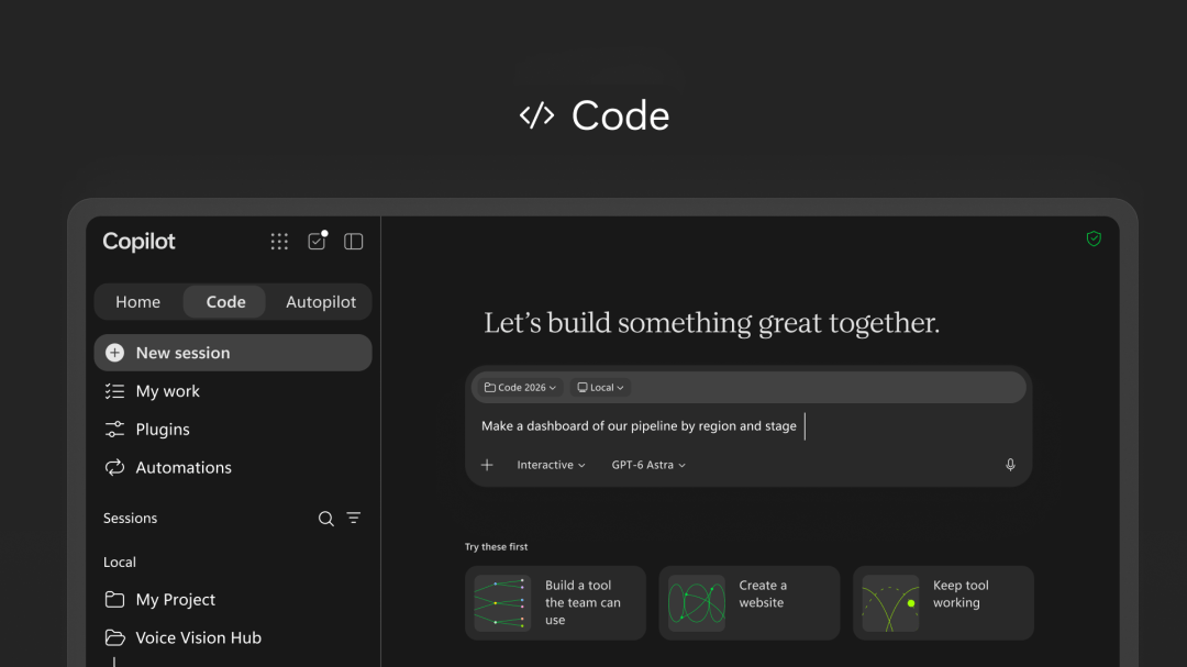 Copilot Code building an app from a natural language description