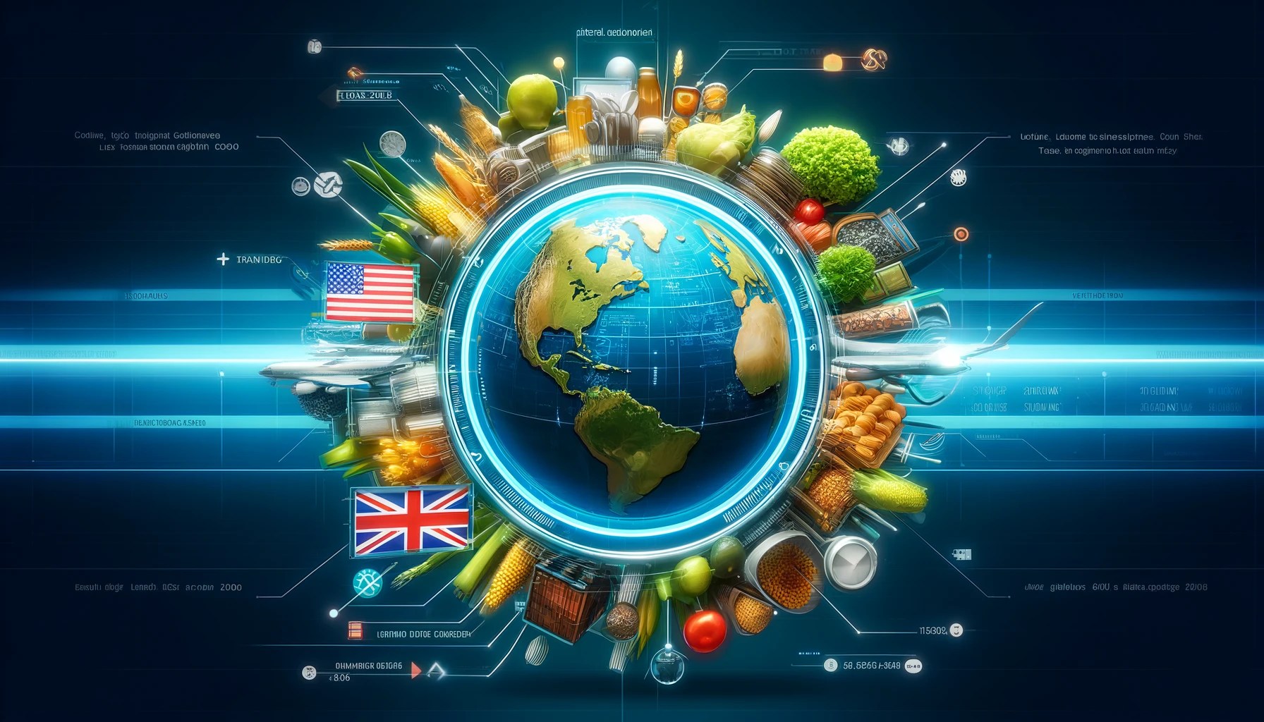 A modern, engaging illustration depicting a dynamic globe centered on the UK, with arrows pointing to Eastern and Southern Africa, and Canada, symbolic