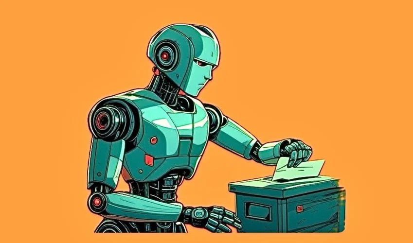 El mundo de nuestros nietos: muestra un robot votando en una urna
