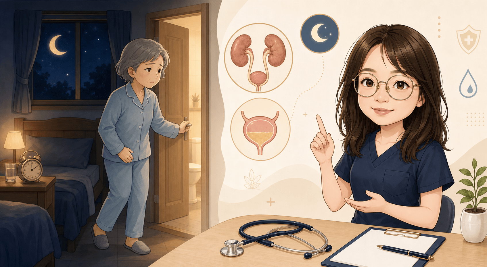 長者半夜頻繁起床如廁，醫師說明夜尿原因與泌尿警訊