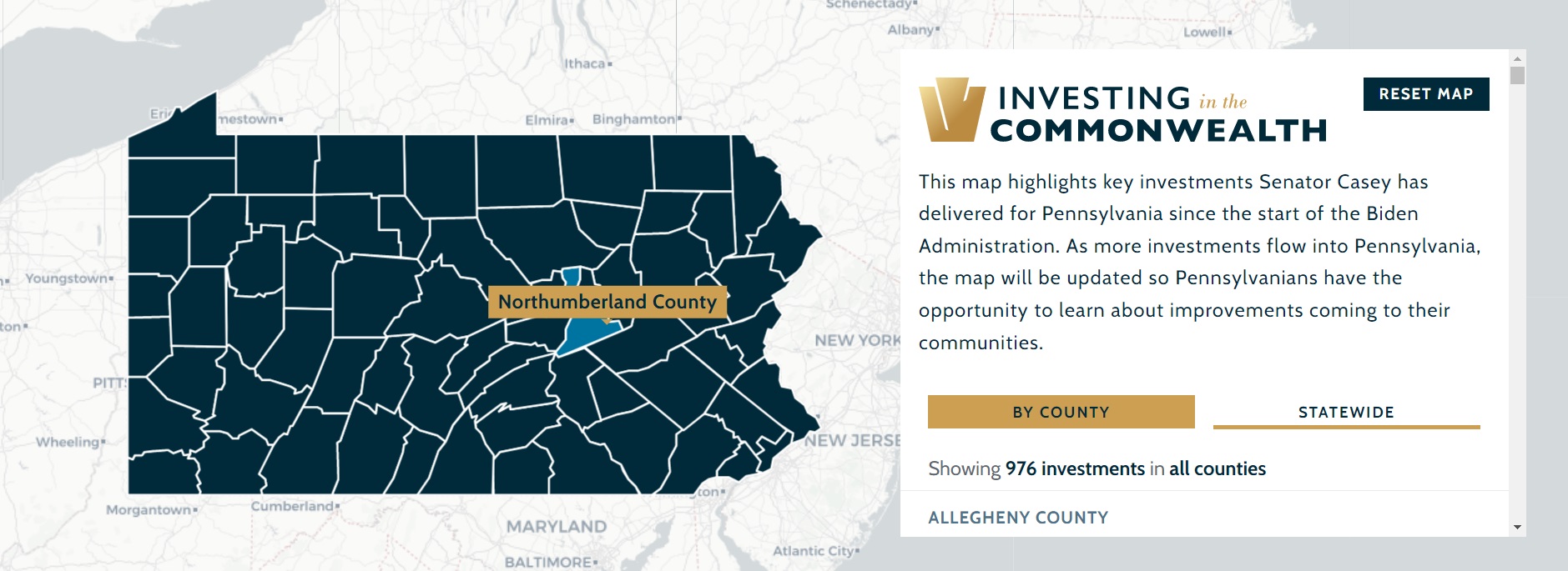 Senator Casey Unveils Interactive Map To Highlight Federal Investments 