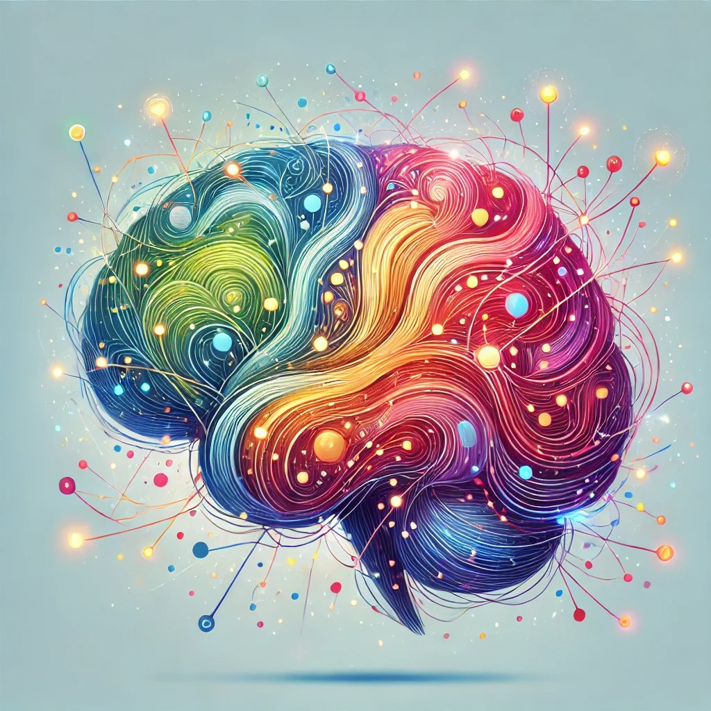 Illustration of a brain with colorful pathways, symbolizing memory processes and connections for effective memorization
