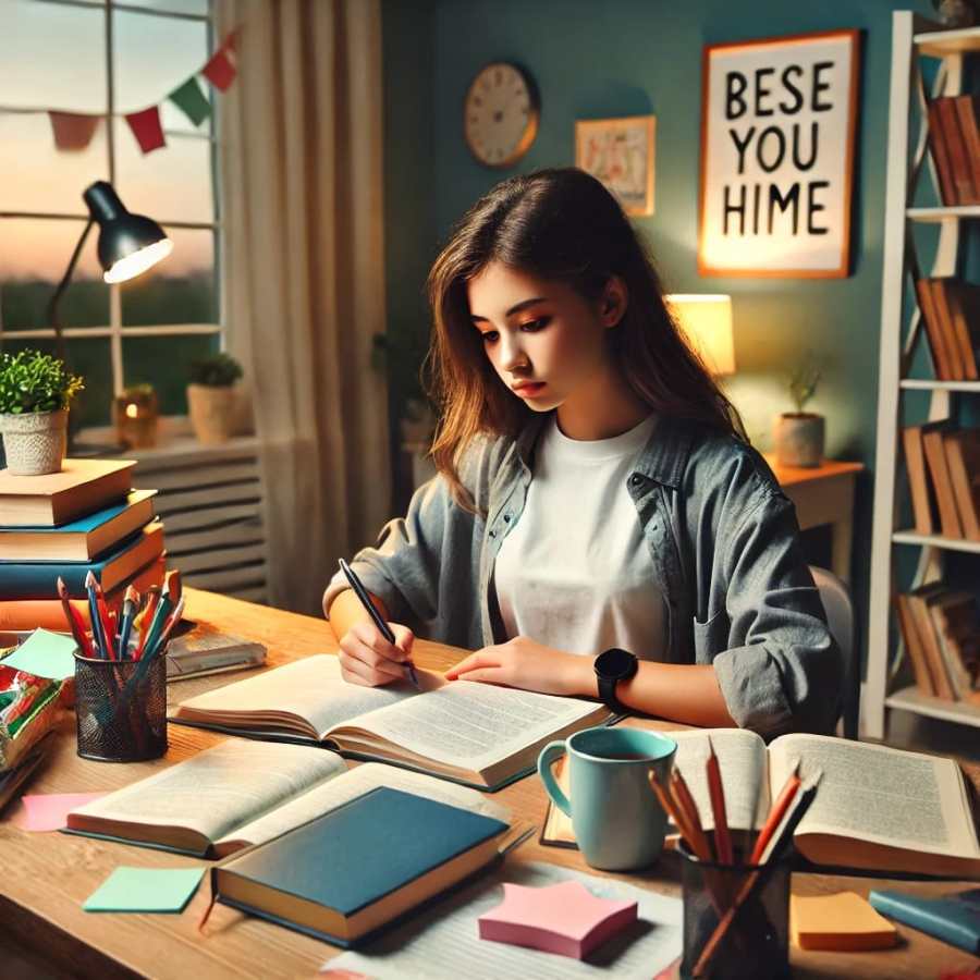 "A focused girl reading a book, showcasing effective study habits and concentration—an example of how to focus while studying."