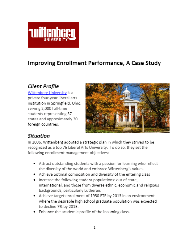 Wittenberg University Improving Enrollment Performance FolderWave