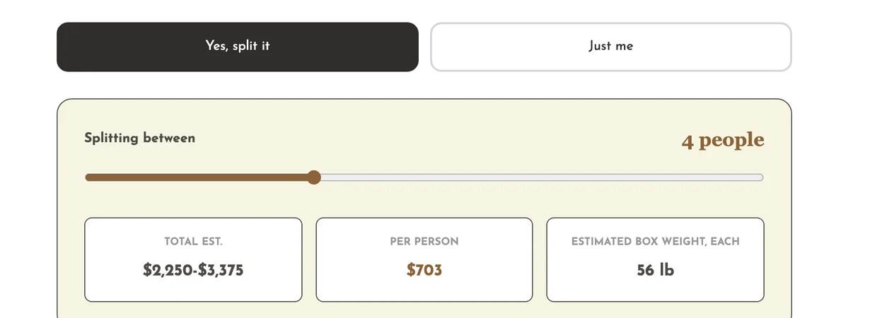 Screenshot of the reservation step where you choose how many people are splitting the share