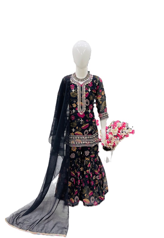 Embroidered Party Wear Top & Sarara