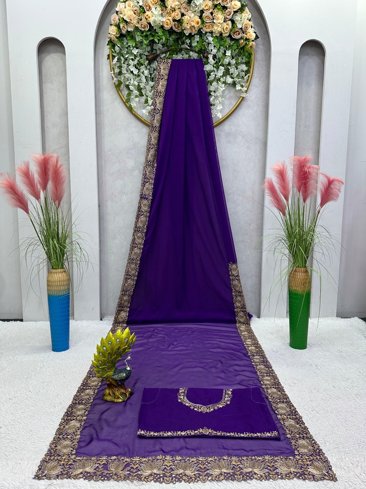 Saree on Faux Georgette Fabric with Thread & Sequin Work