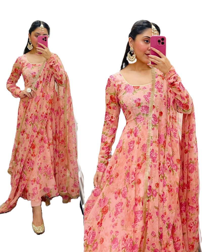 Stylish Long Gown in Faux Georgette