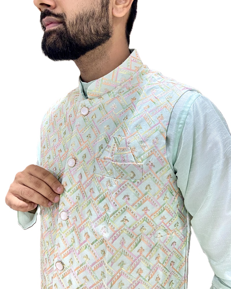 Embroidered Ethnic Jacket with Kurta Set