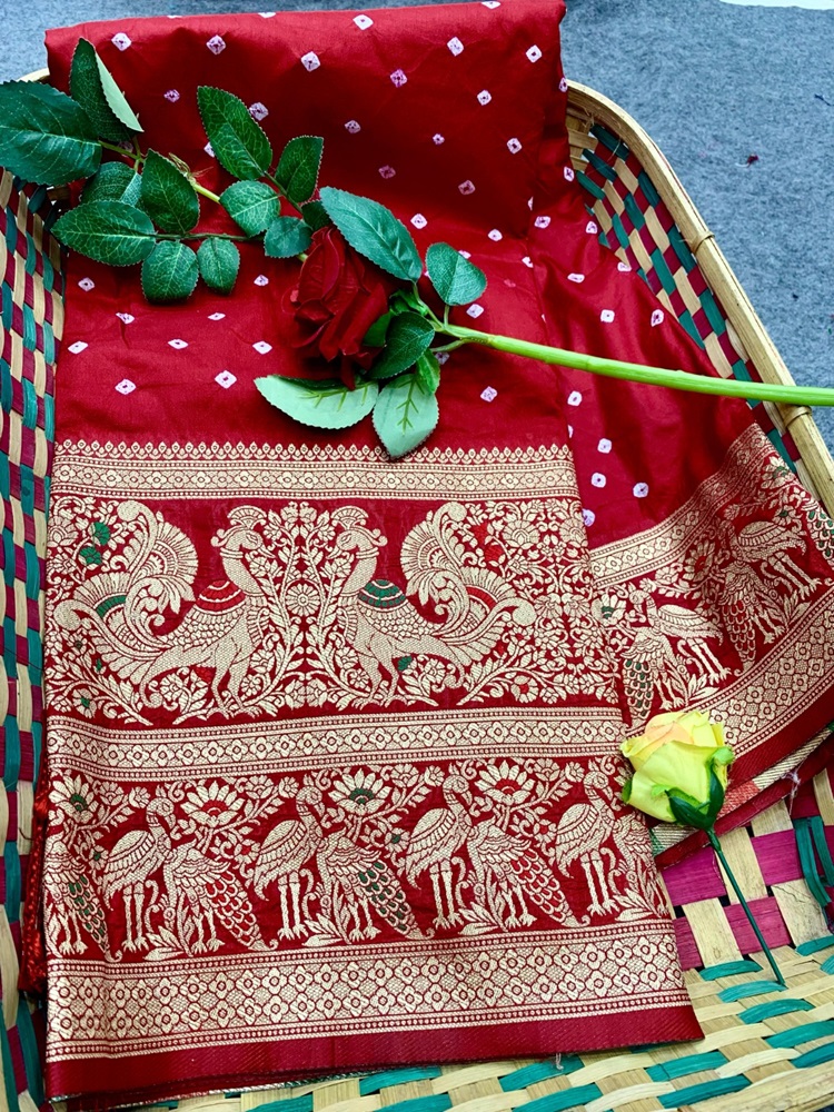 Bandhej Kanjivaram Silk Saree