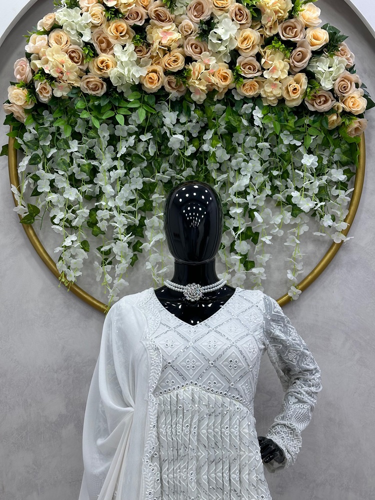 Exquisite Lucknowi Stitch Embroidery Top & Dupatta Set